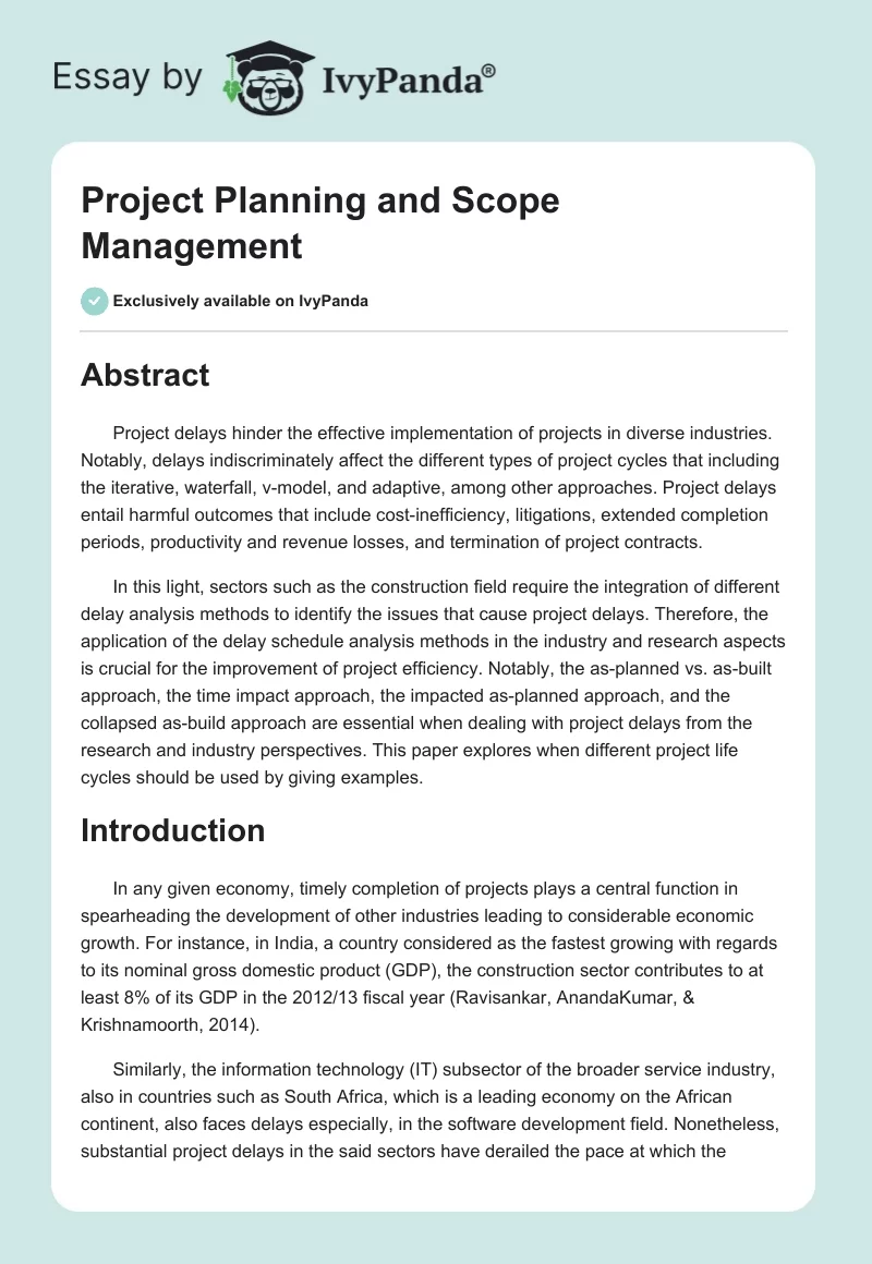Project Planning and Scope Management. Page 1