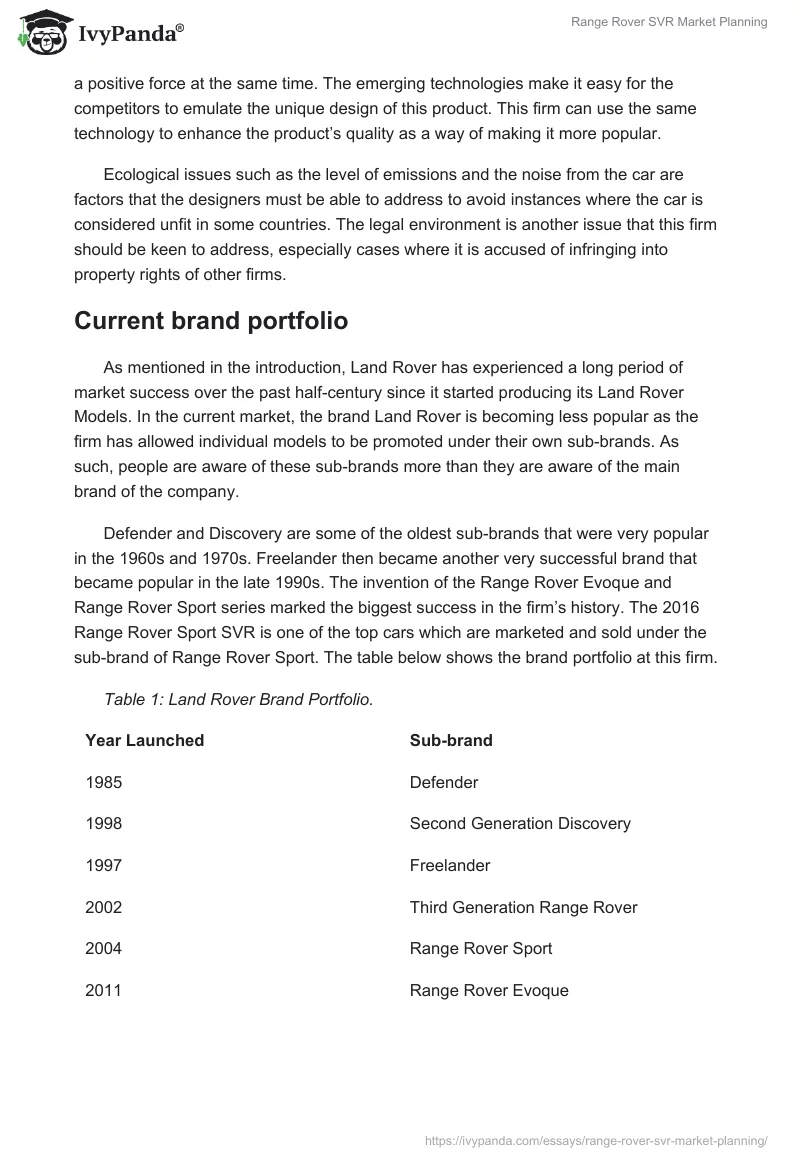 Range Rover SVR Market Planning. Page 5