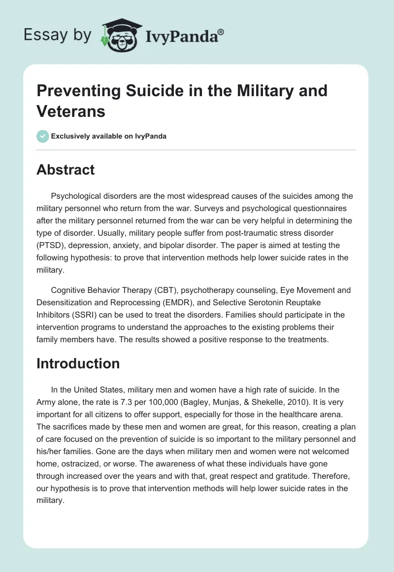 Preventing Suicide in the Military and Veterans. Page 1