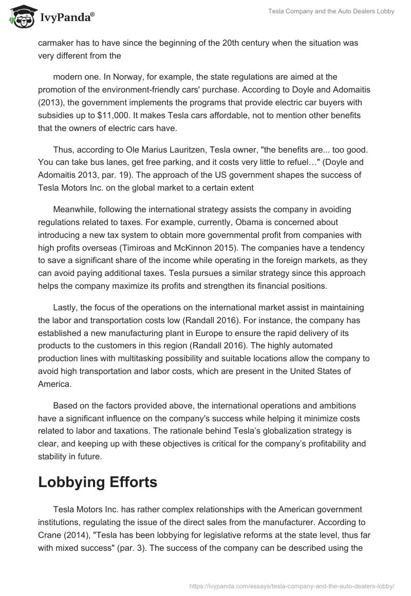 Tesla Company and the Auto Dealers Lobby. Page 2