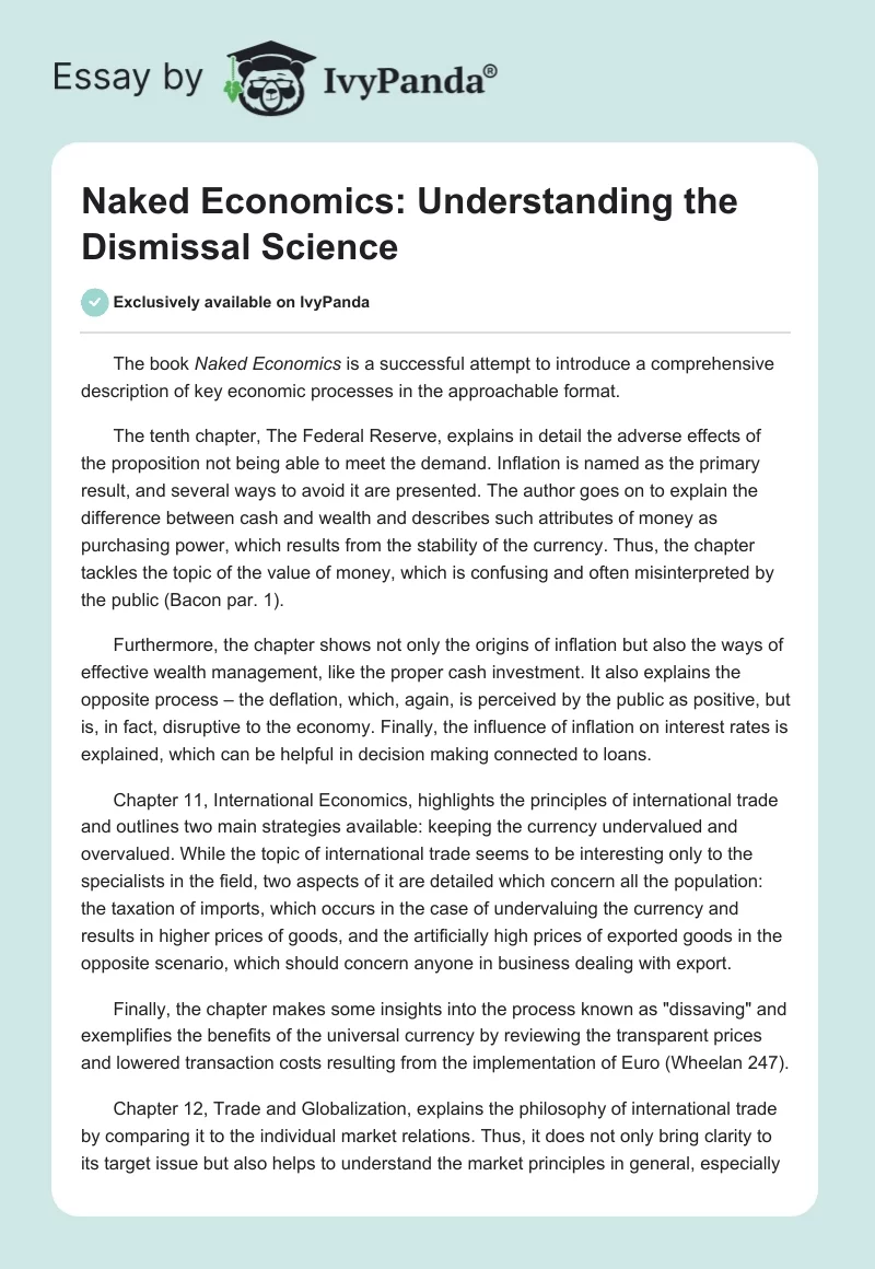 Naked Economics: Understanding the Dismissal Science. Page 1