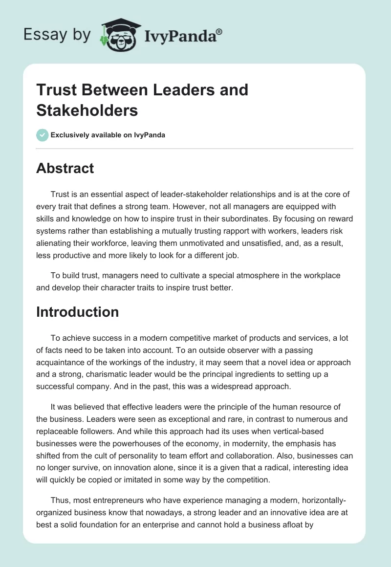 Trust Between Leaders and Stakeholders. Page 1