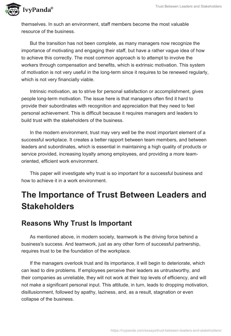 Trust Between Leaders and Stakeholders. Page 2