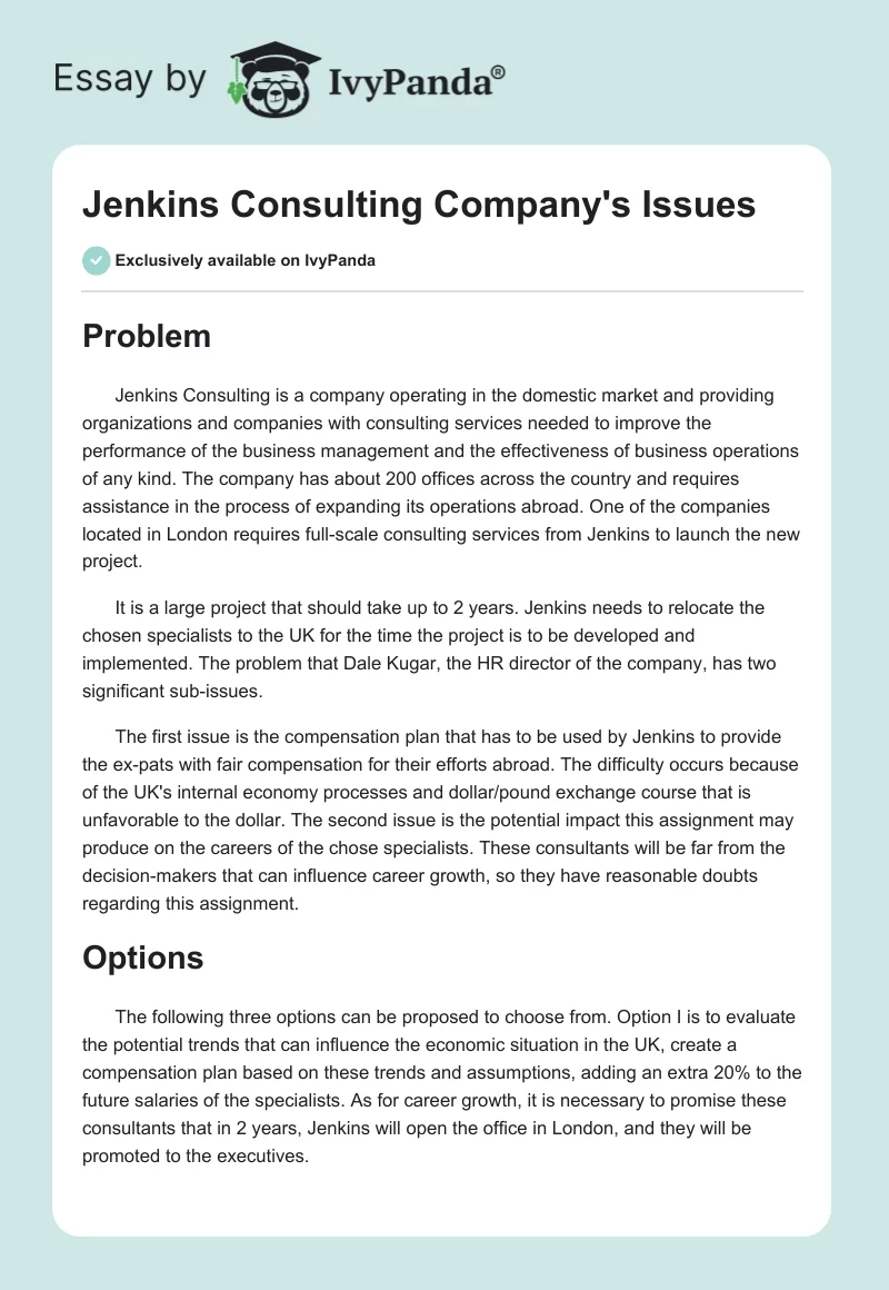 Jenkins Consulting Company's Issues. Page 1