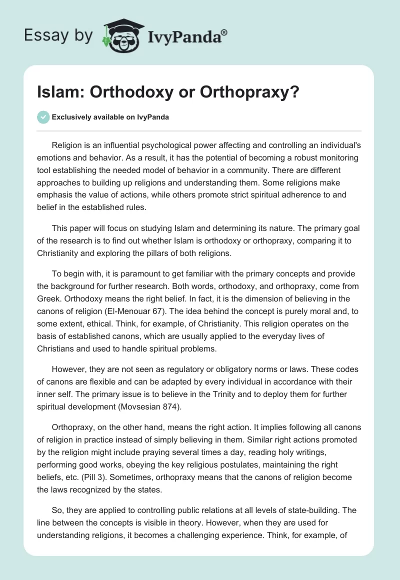 Islam: Orthodoxy or Orthopraxy?. Page 1