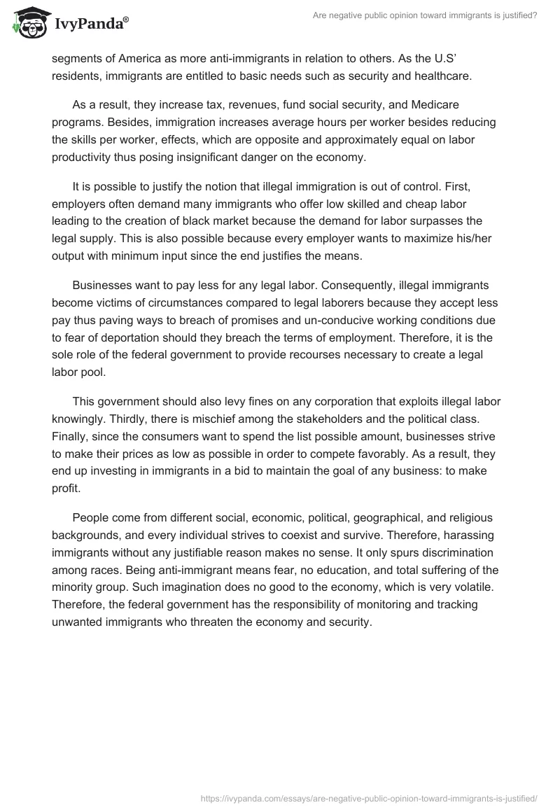 Are negative public opinion toward immigrants is justified?. Page 2