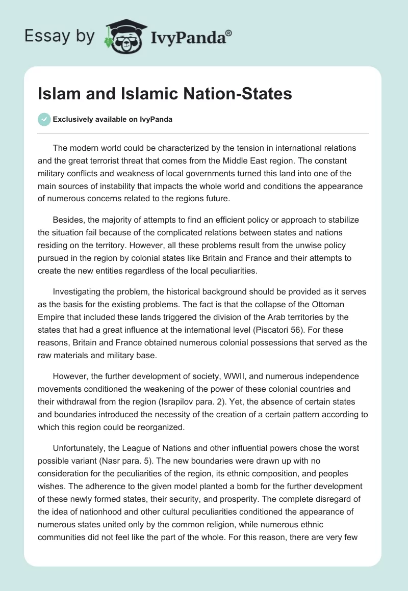 Islam and Islamic Nation-States. Page 1
