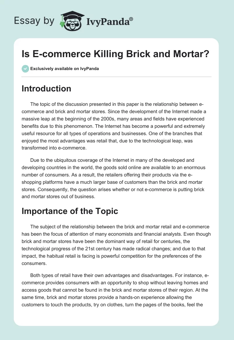 Is E-Commerce Killing Brick and Mortar?. Page 1