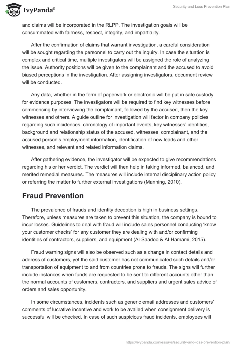 Security and Loss Prevention Plan. Page 5
