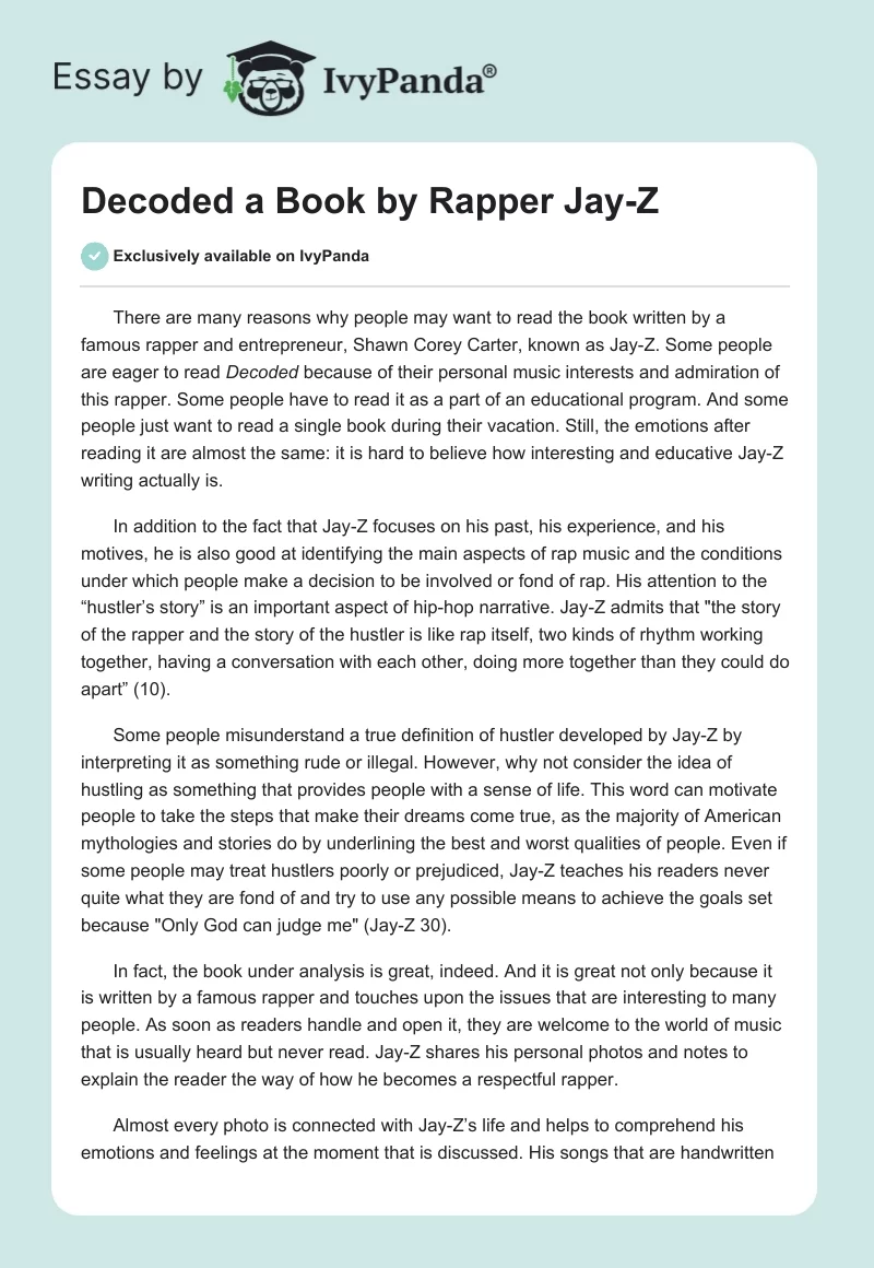 "Decoded" a Book by Rapper Jay-Z. Page 1