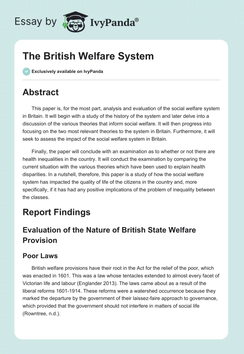 The British Welfare System. Page 1