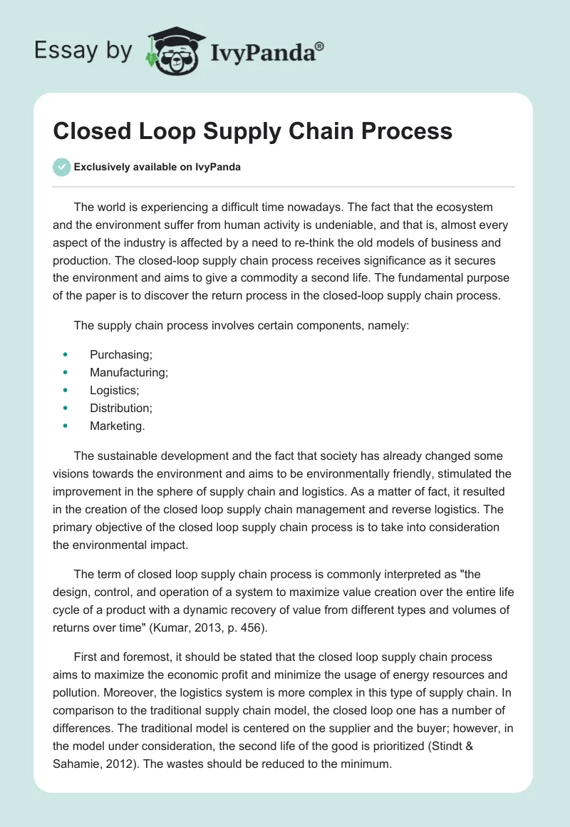 Closed Loop Supply Chain Process. Page 1