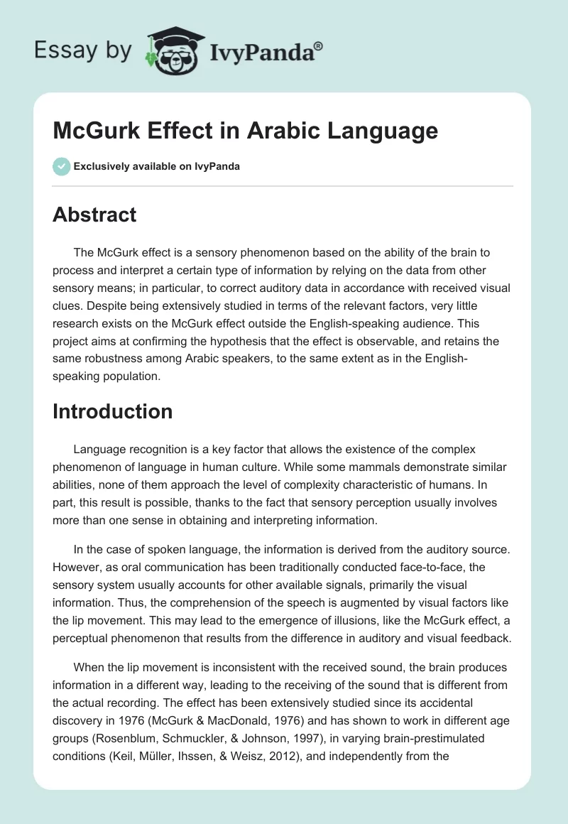 McGurk Effect in Arabic Language. Page 1