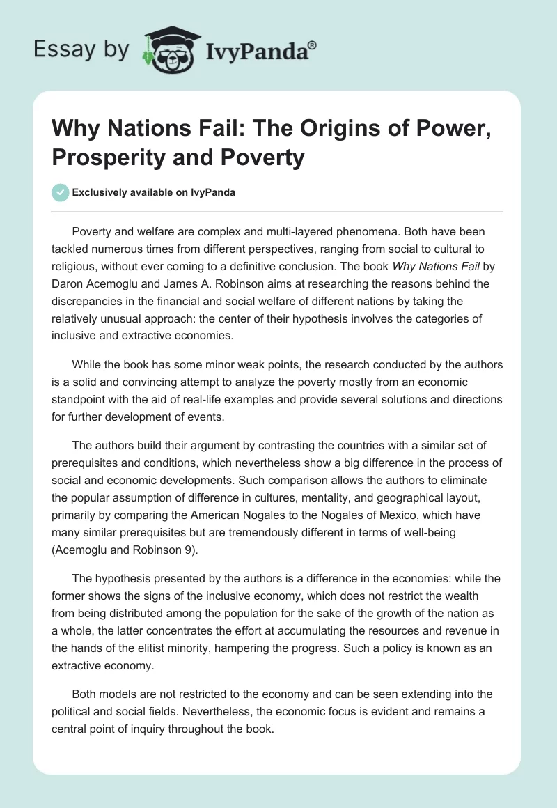 Why Nations Fail: The Origins of Power, Prosperity and Poverty. Page 1