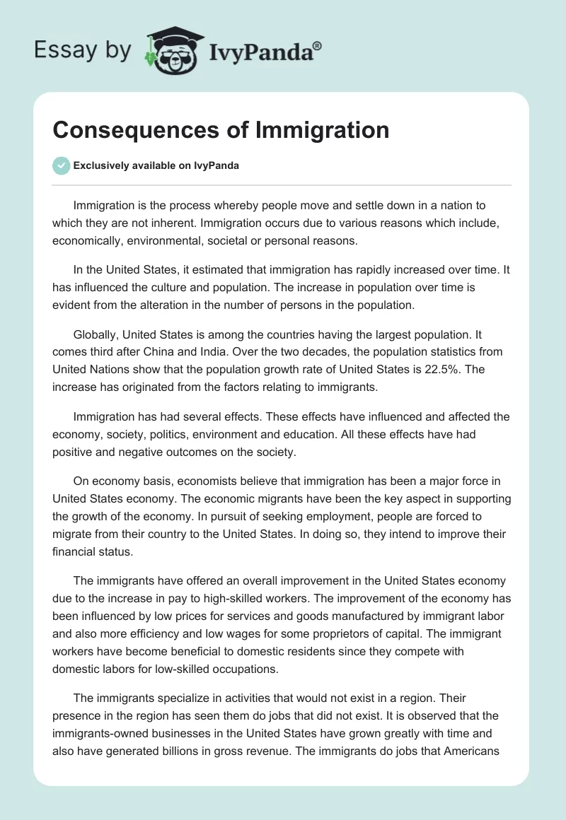 Consequences of Immigration. Page 1