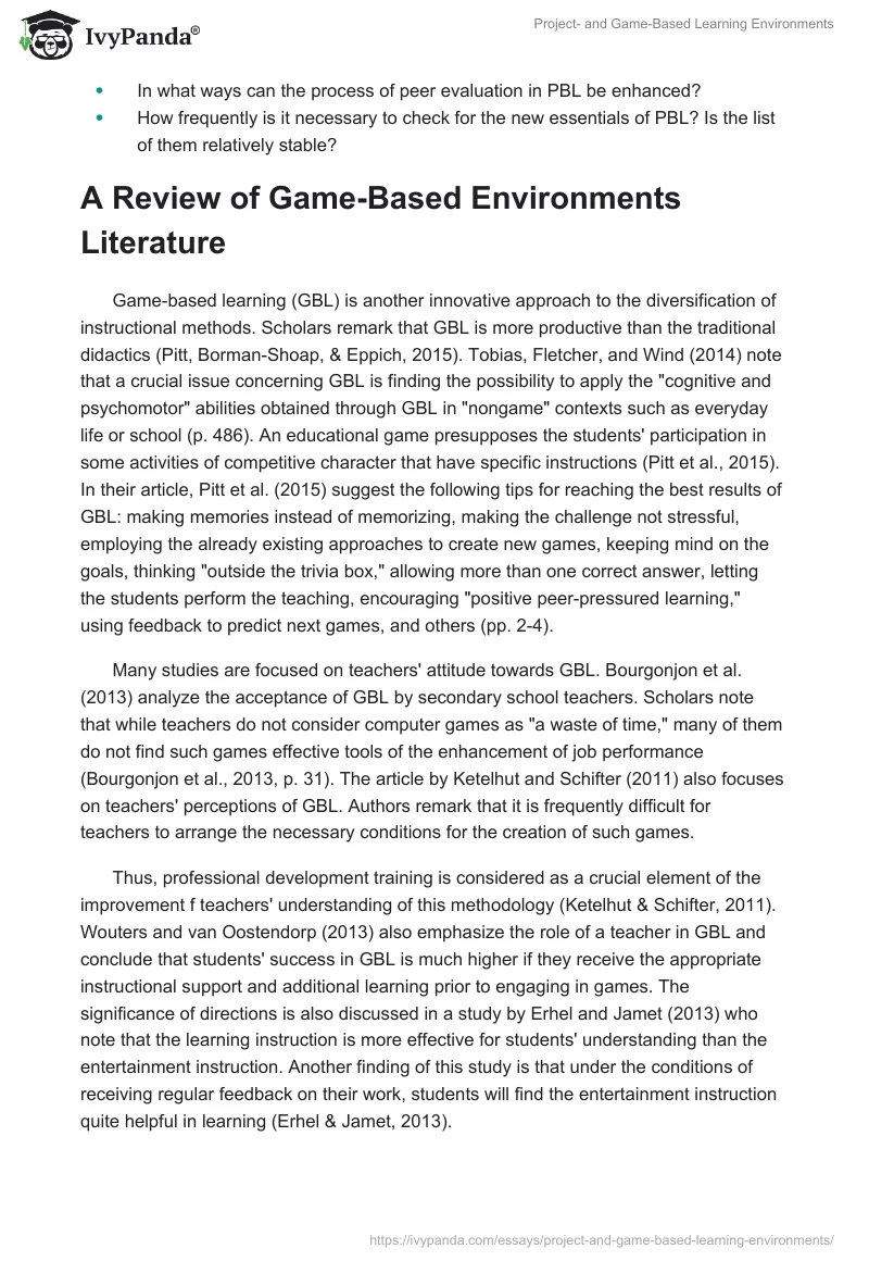 Project- and Game-Based Learning Environments. Page 3