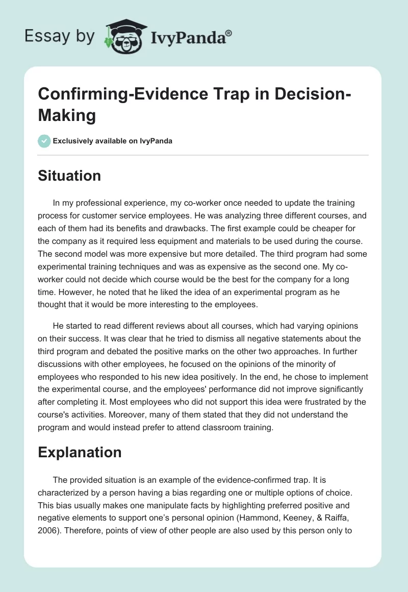 Confirming-Evidence Trap in Decision-Making. Page 1