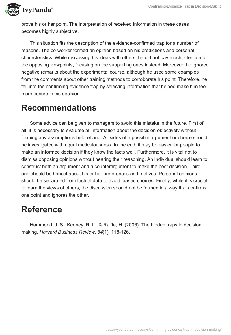 Confirming-Evidence Trap in Decision-Making. Page 2
