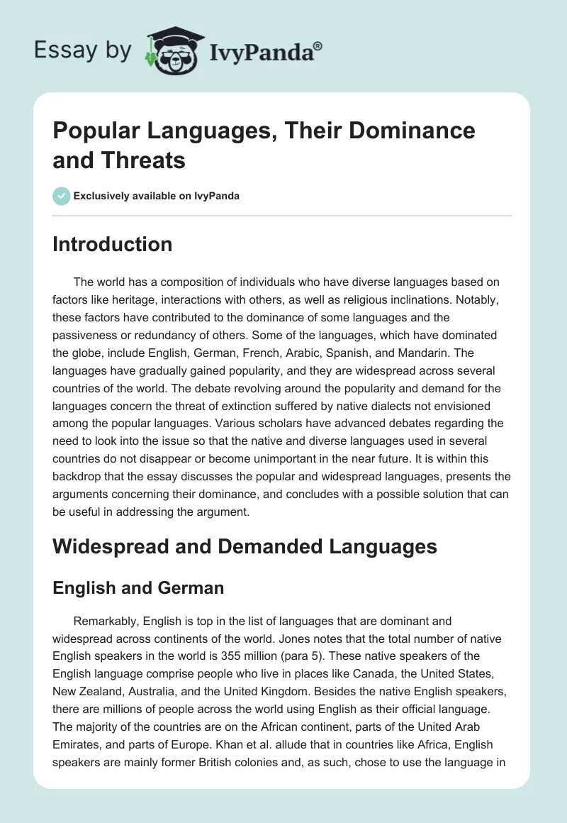 Popular Languages, Their Dominance and Threats. Page 1