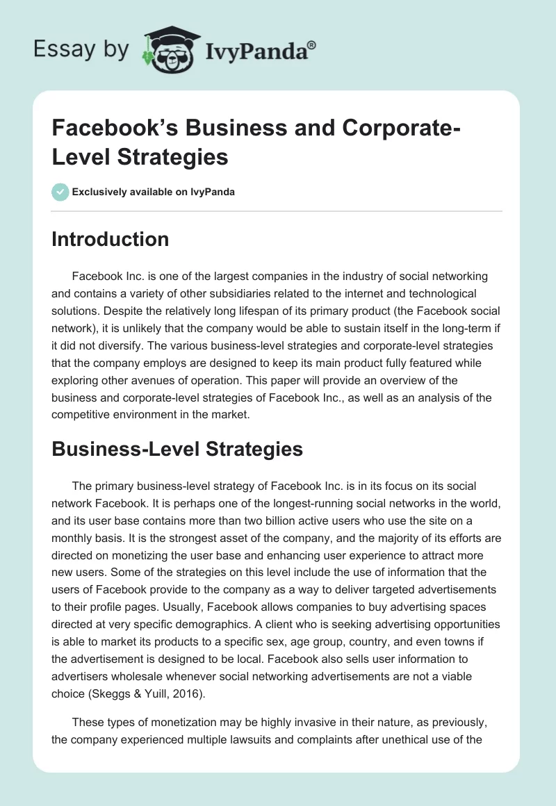 Facebook’s Business and Corporate-Level Strategies. Page 1