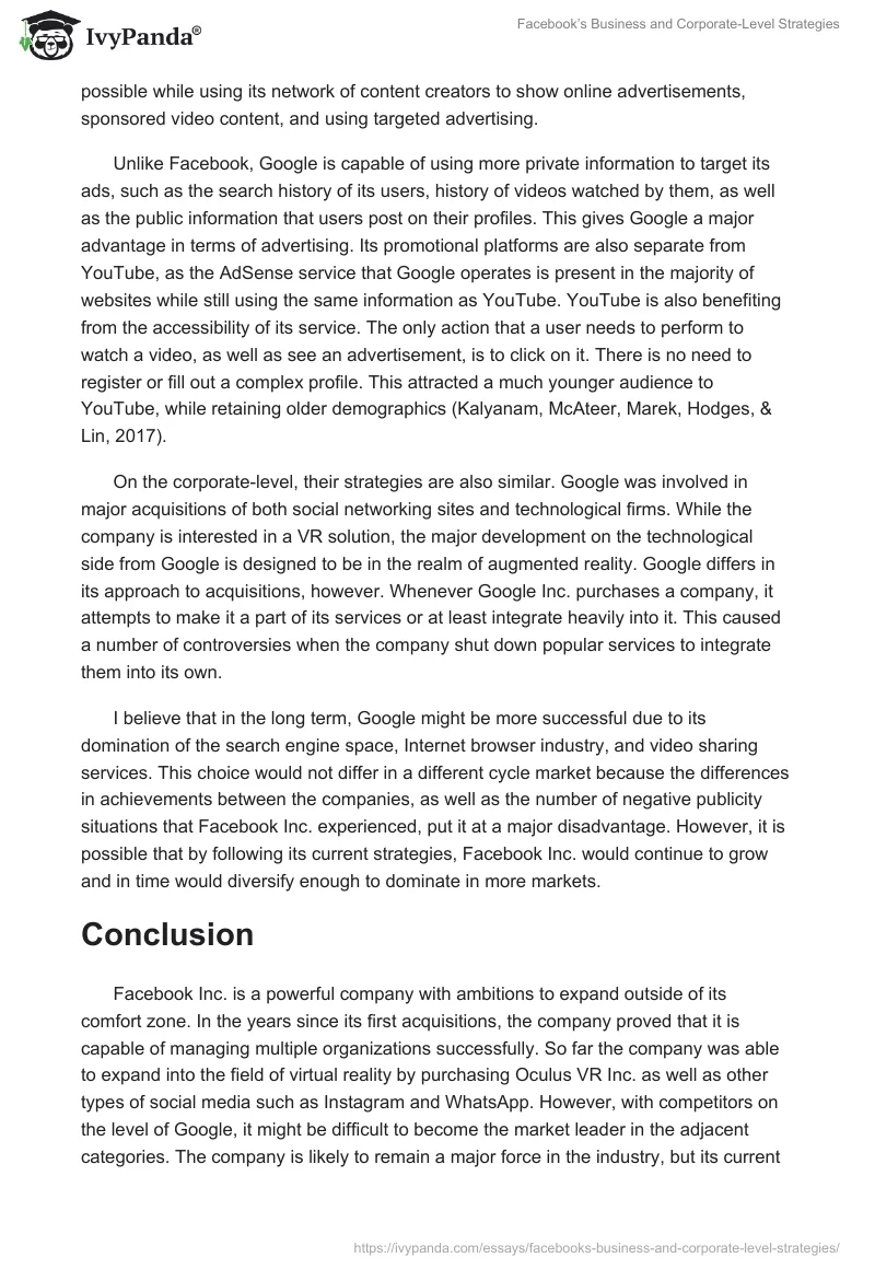 Facebook’s Business and Corporate-Level Strategies. Page 4