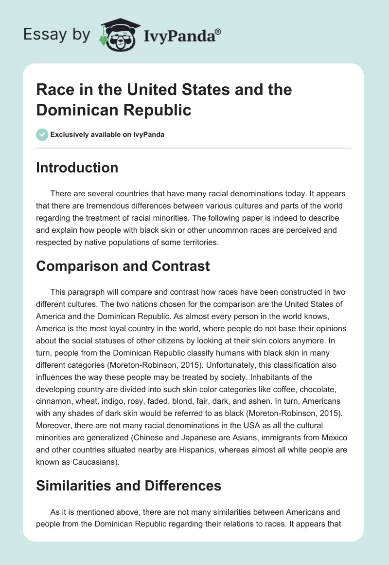 Race in the United States and the Dominican Republic. Page 1