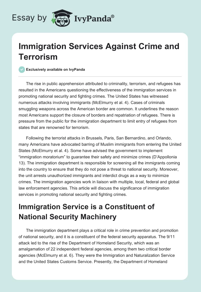 Immigration Services Against Crime and Terrorism. Page 1