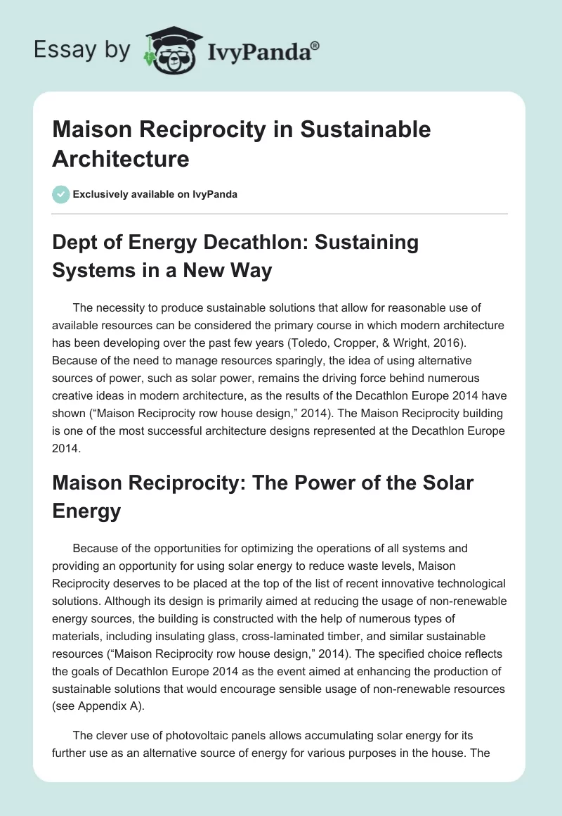 Maison Reciprocity in Sustainable Architecture. Page 1