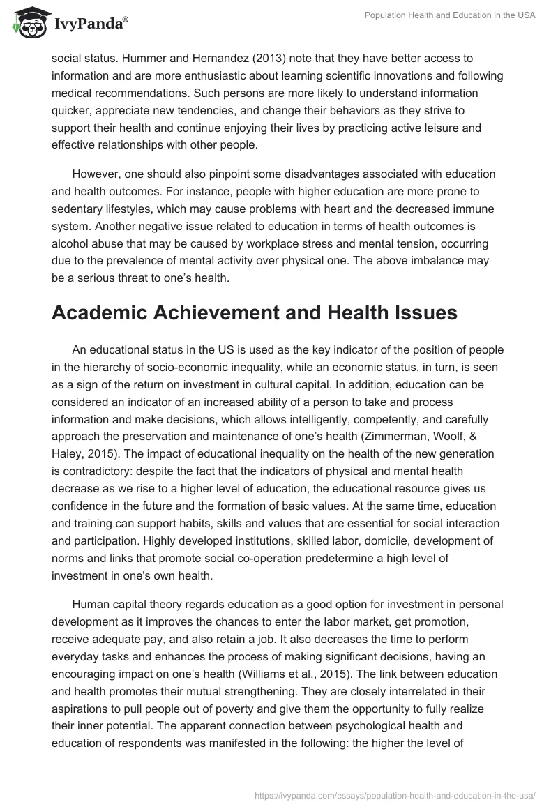 Population Health and Education in the USA. Page 4