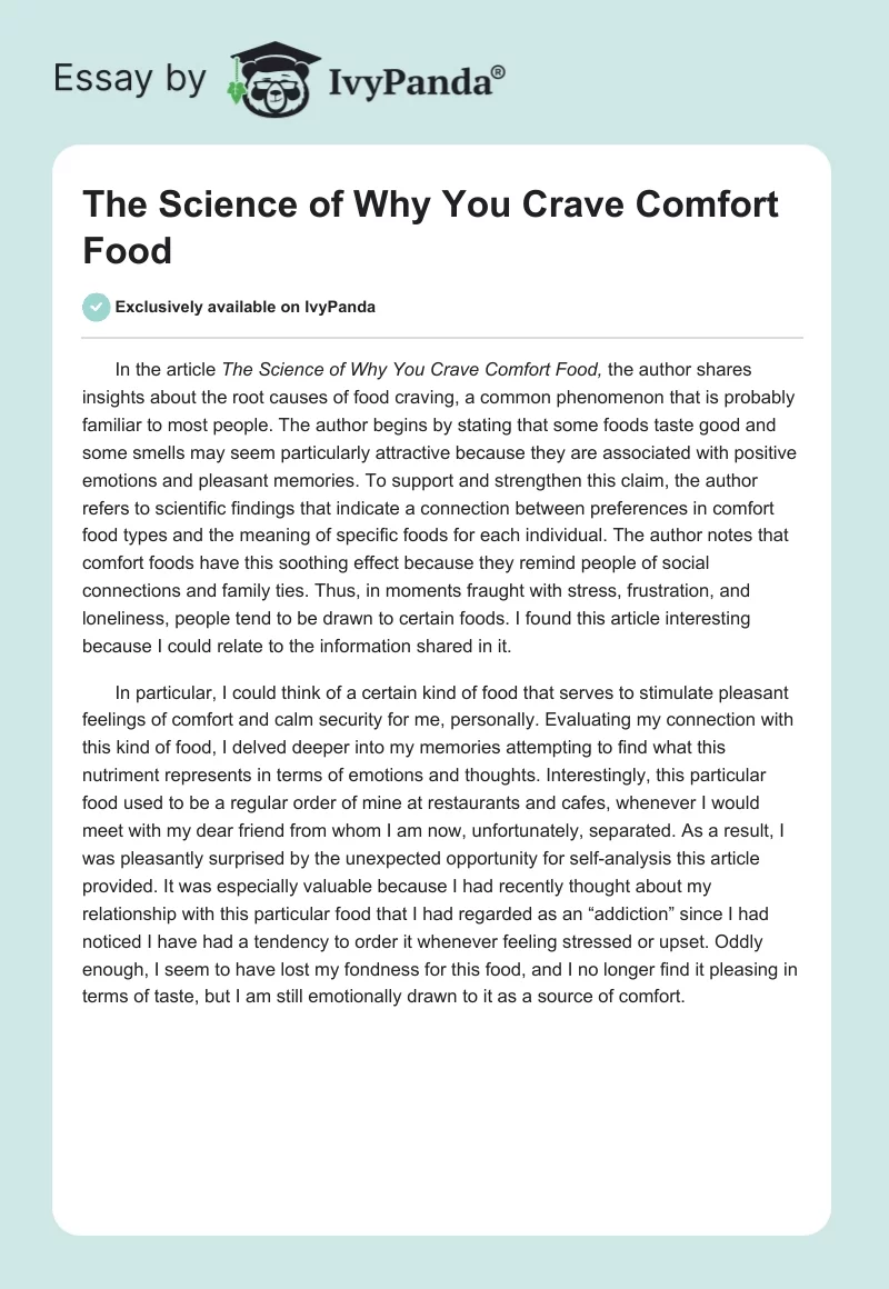college essays about comfort food