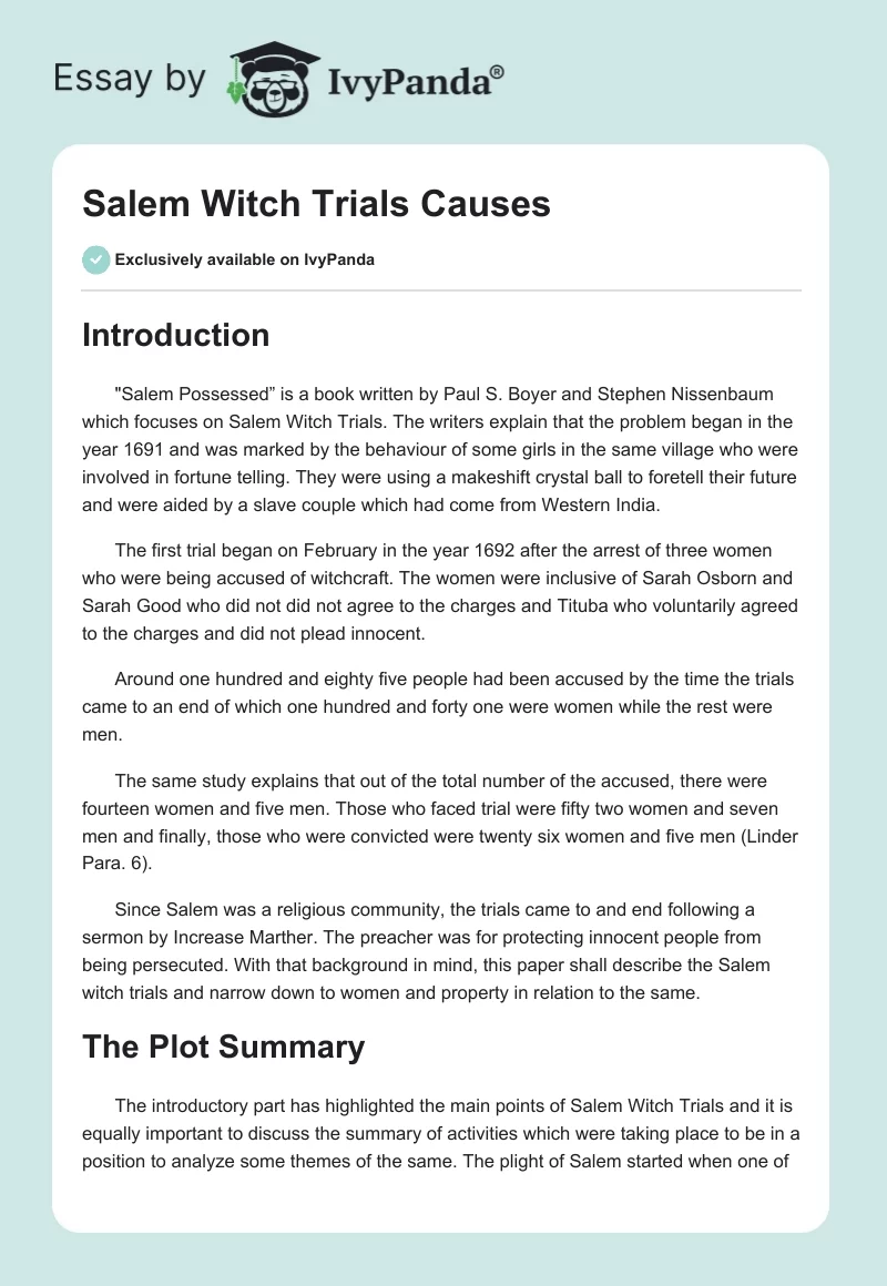 Salem Witch Trials Causes. Page 1
