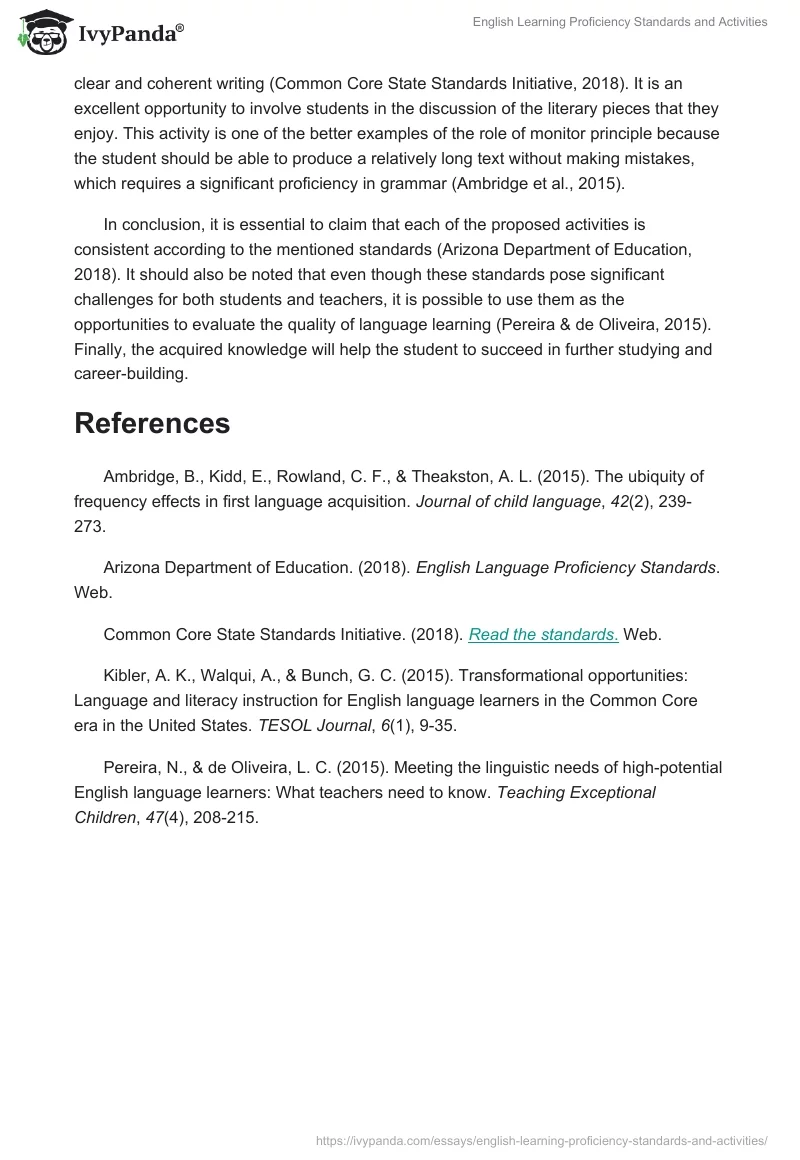 English Learning Proficiency Standards and Activities. Page 2