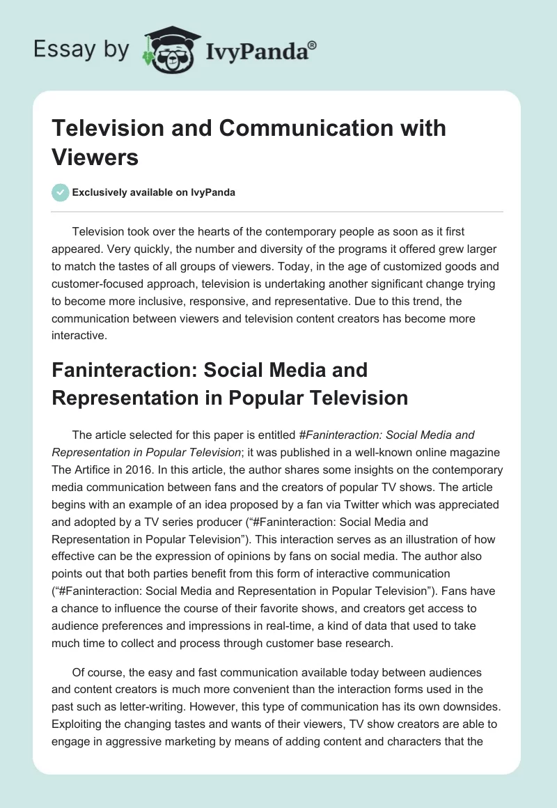 Television and Communication with Viewers. Page 1
