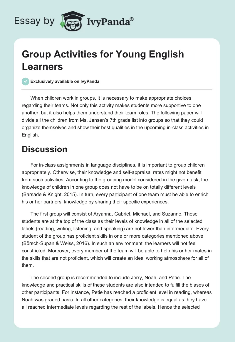 Group Activities for Young English Learners. Page 1