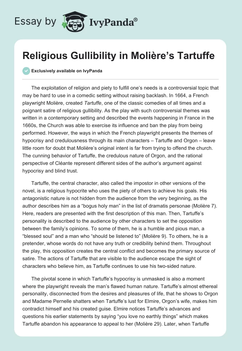 Religious Gullibility in Molière’s Tartuffe. Page 1