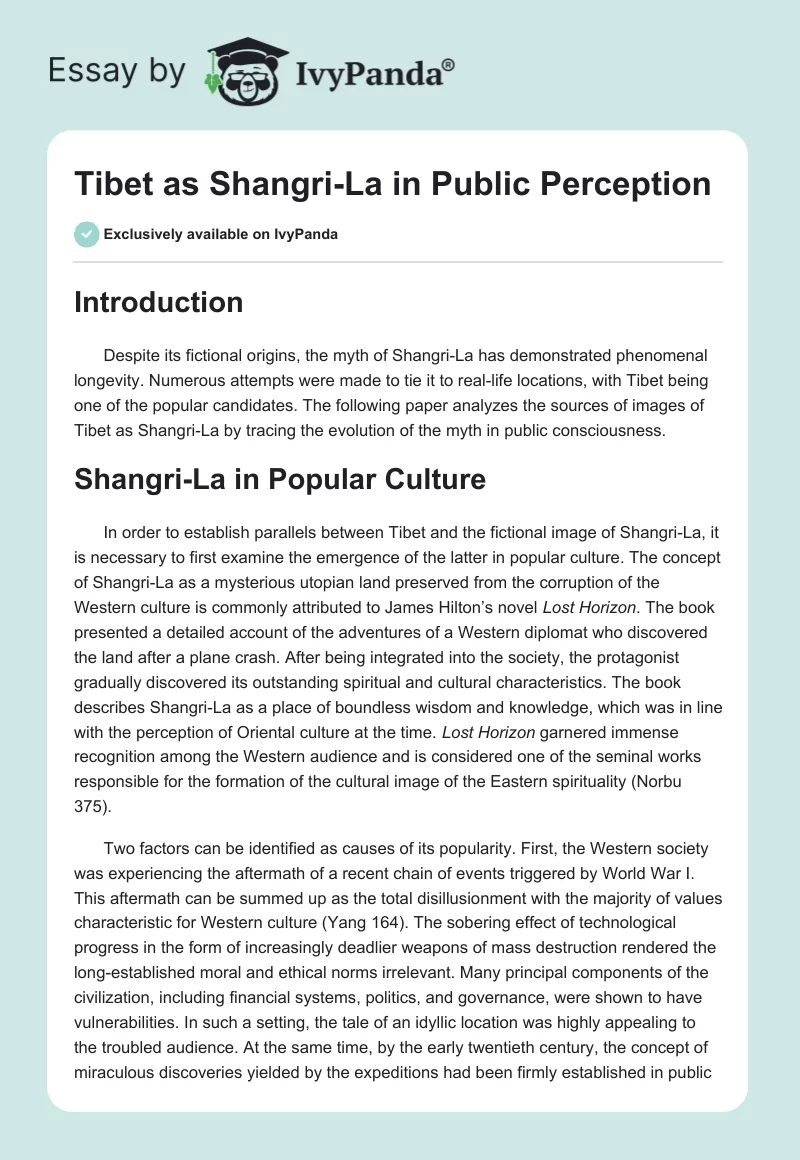 Tibet as Shangri-La in Public Perception. Page 1