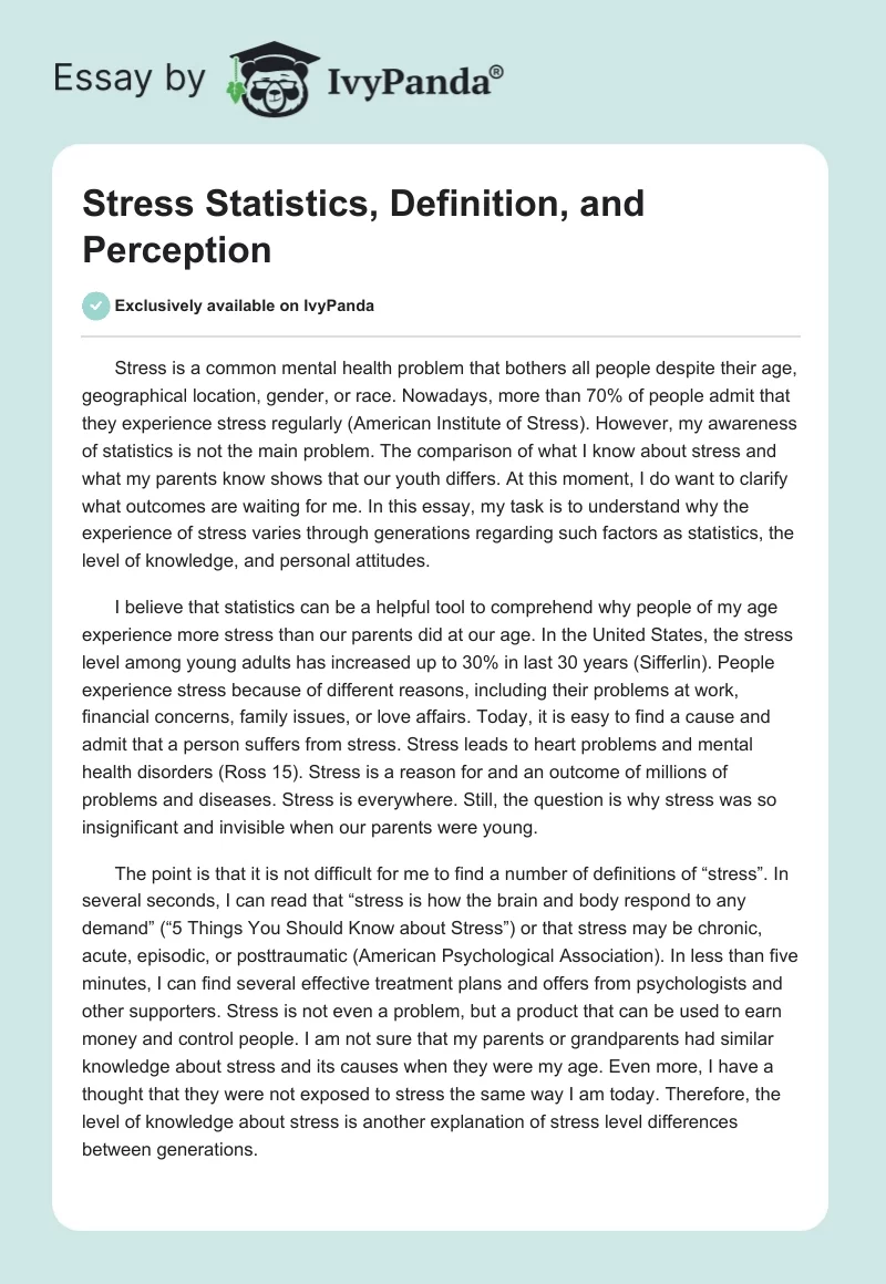 Stress Statistics, Definition, and Perception. Page 1