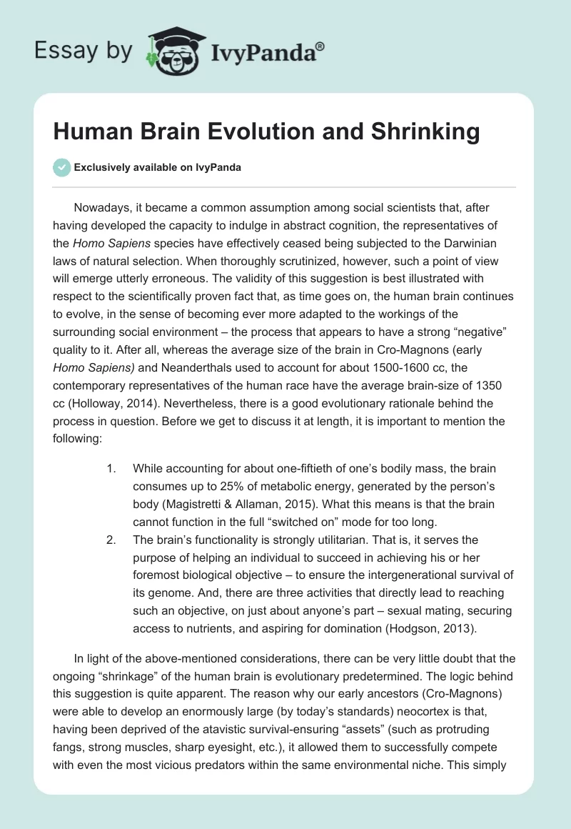 Human Brain Evolution and Shrinking. Page 1