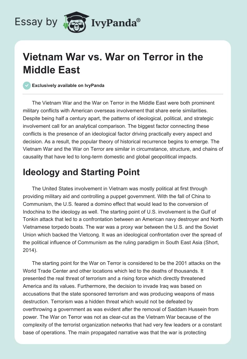 Vietnam War vs. War on Terror in the Middle East. Page 1