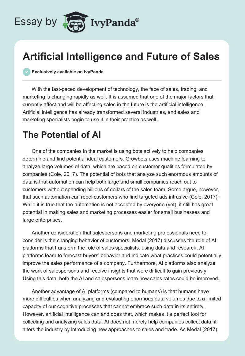 Artificial Intelligence and Future of Sales. Page 1