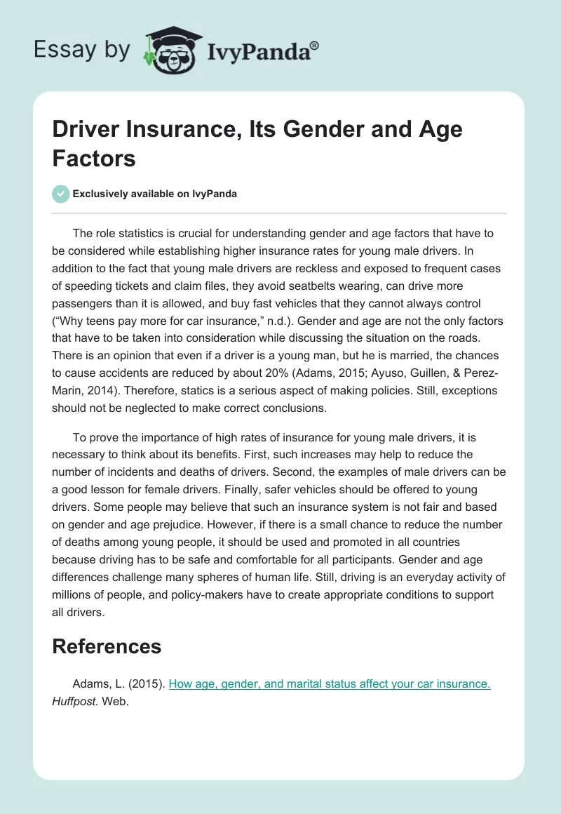 Driver Insurance, Its Gender and Age Factors. Page 1