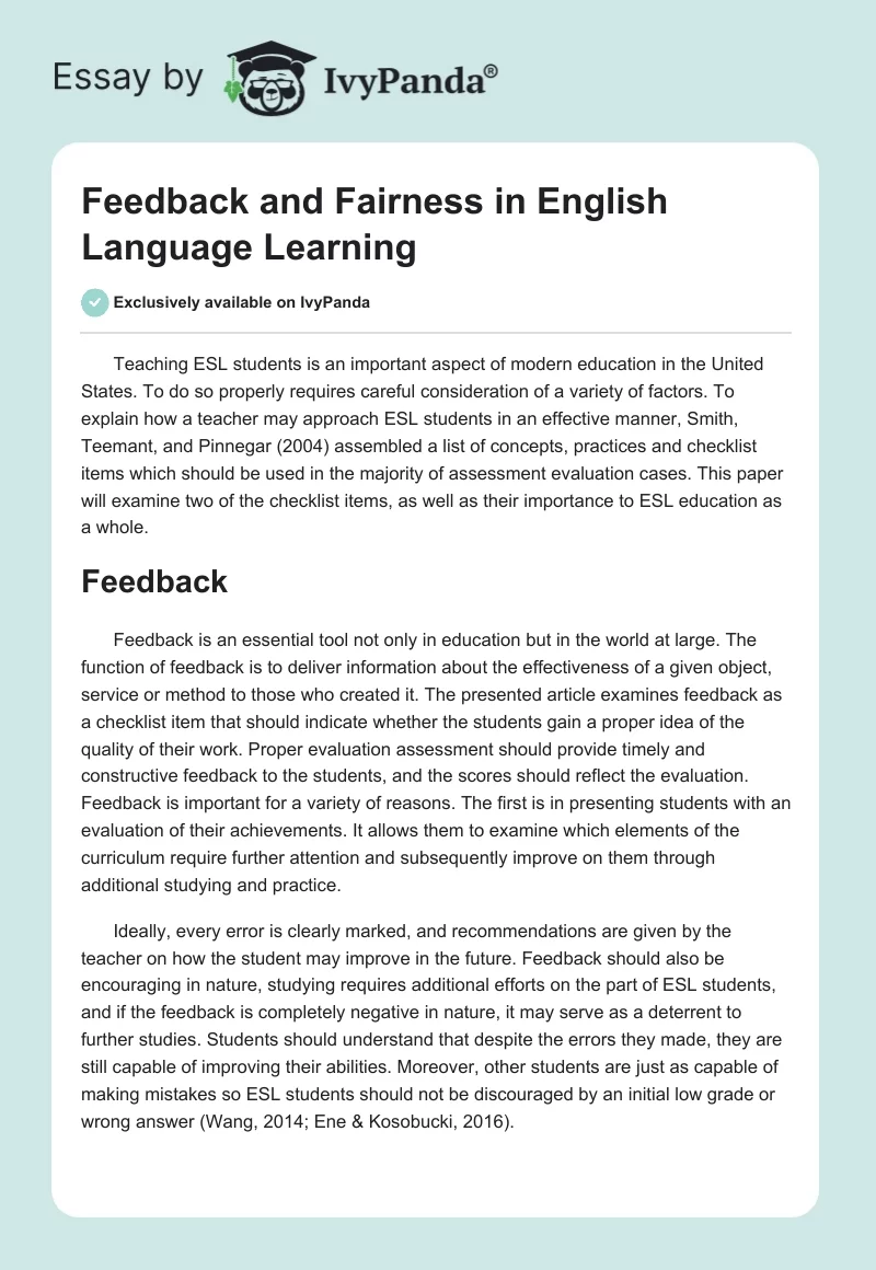 Feedback and Fairness in English Language Learning. Page 1
