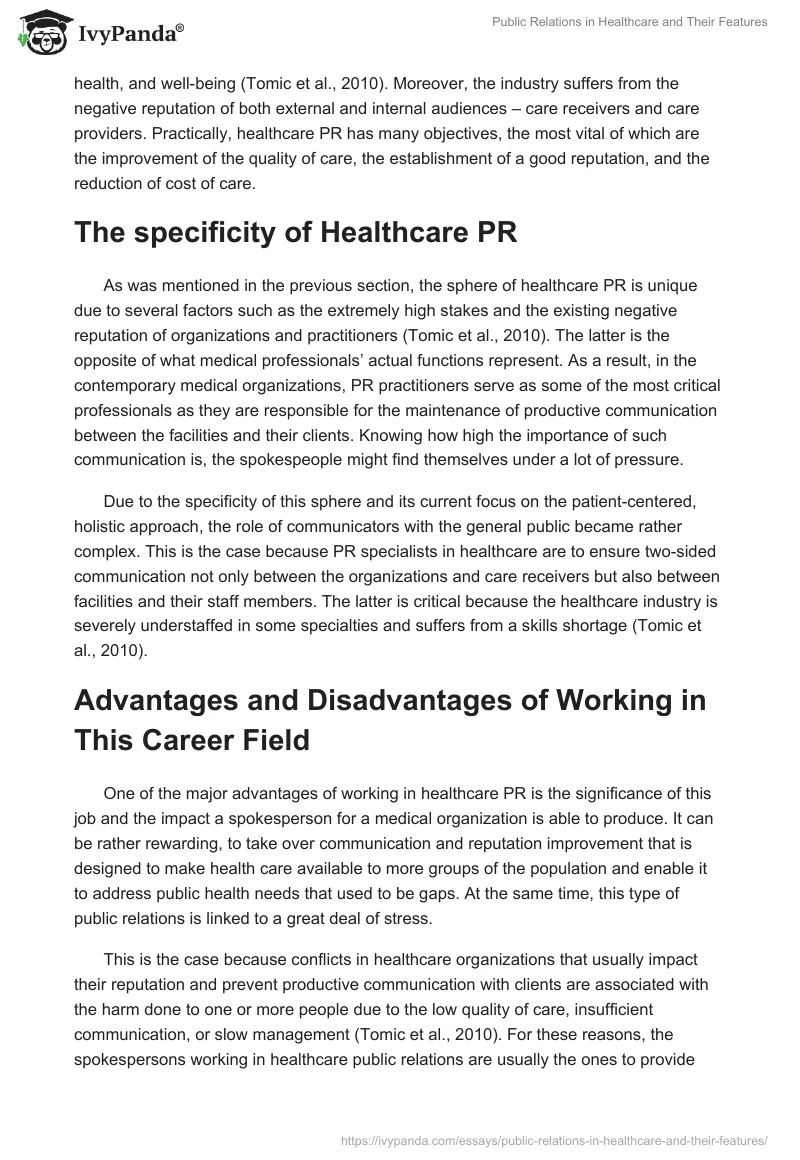 Public Relations in Healthcare and Their Features. Page 2