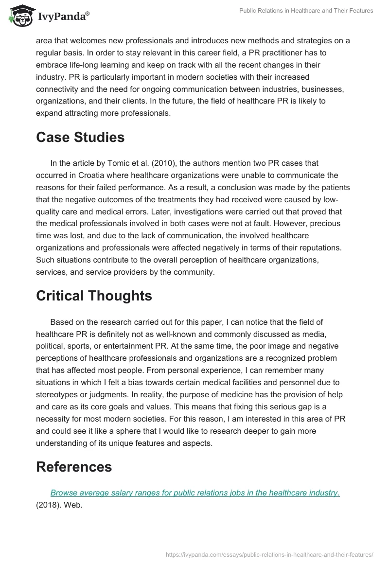 Public Relations in Healthcare and Their Features. Page 4