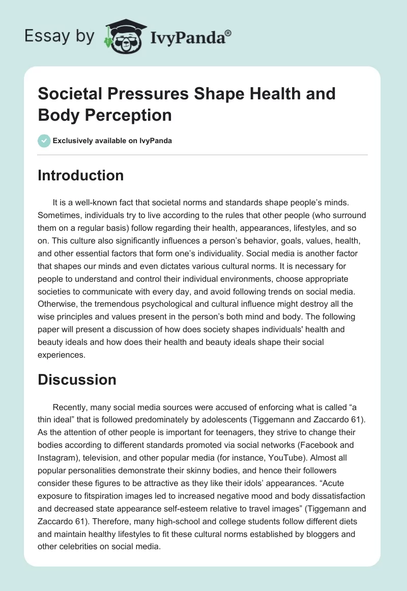 Societal Pressures Shape Health and Body Perception. Page 1