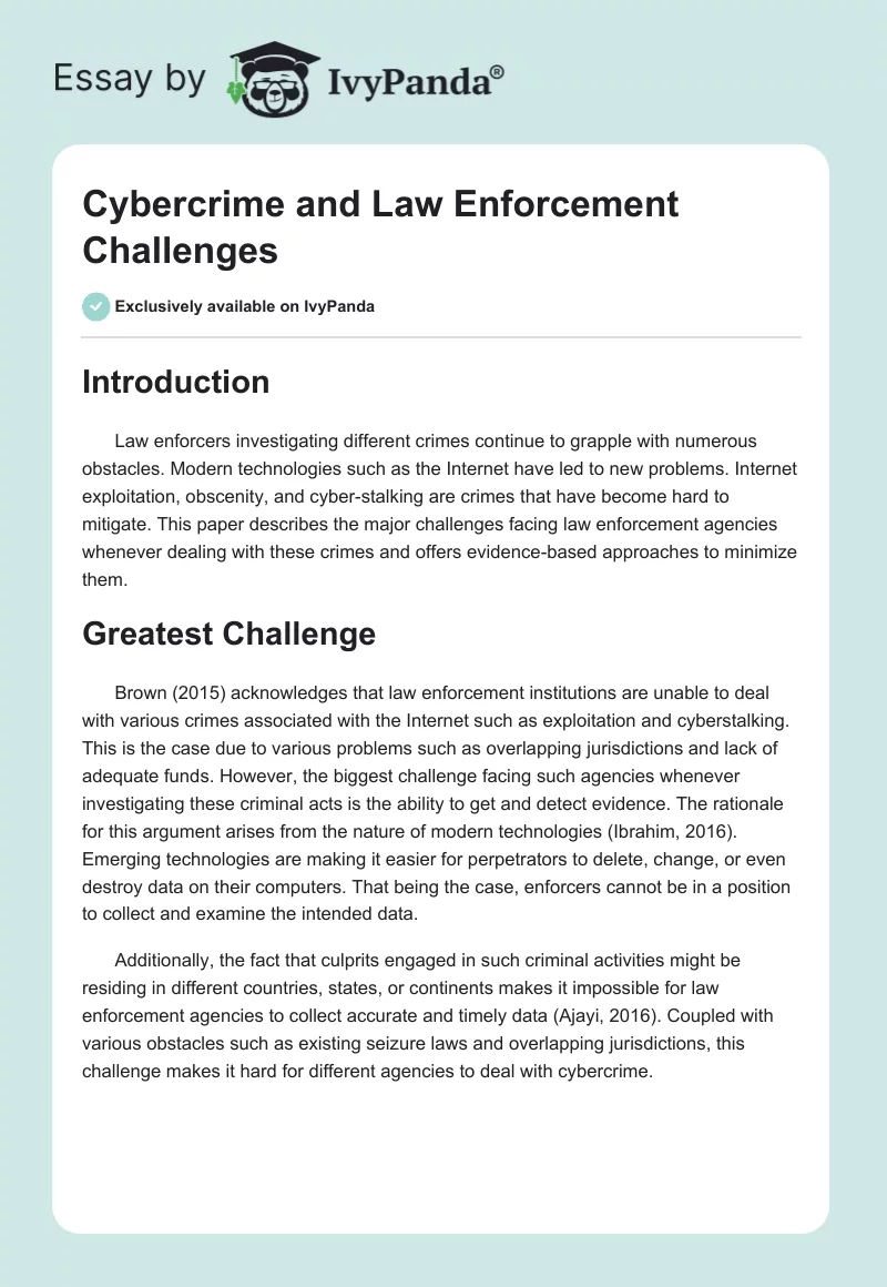 Cybercrime and Law Enforcement Challenges. Page 1