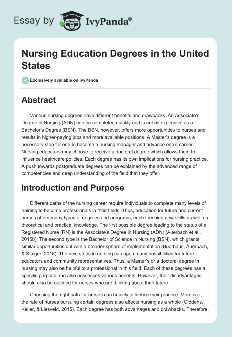 Nursing Education Degrees in the United States. Page 1
