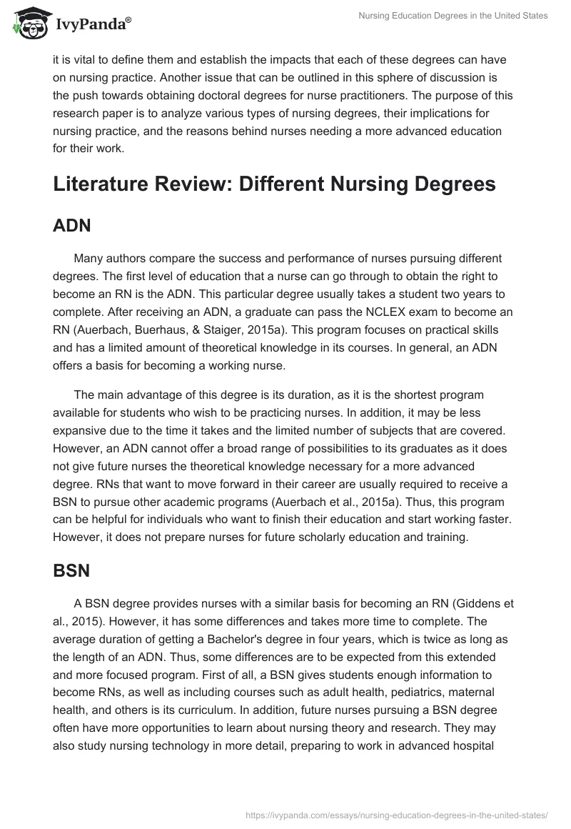 Nursing Education Degrees in the United States. Page 2