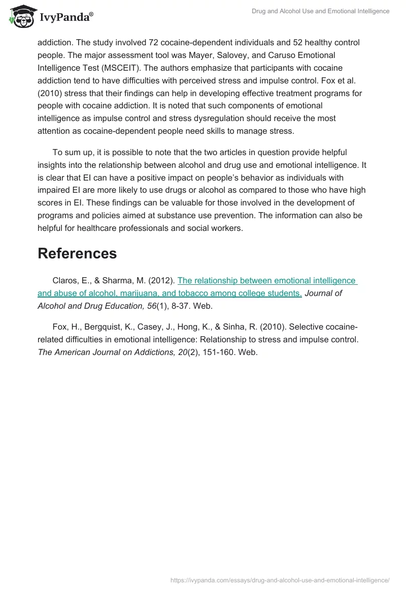 Emotional Intelligence and Substance Use: Correlations and Implications. Page 2