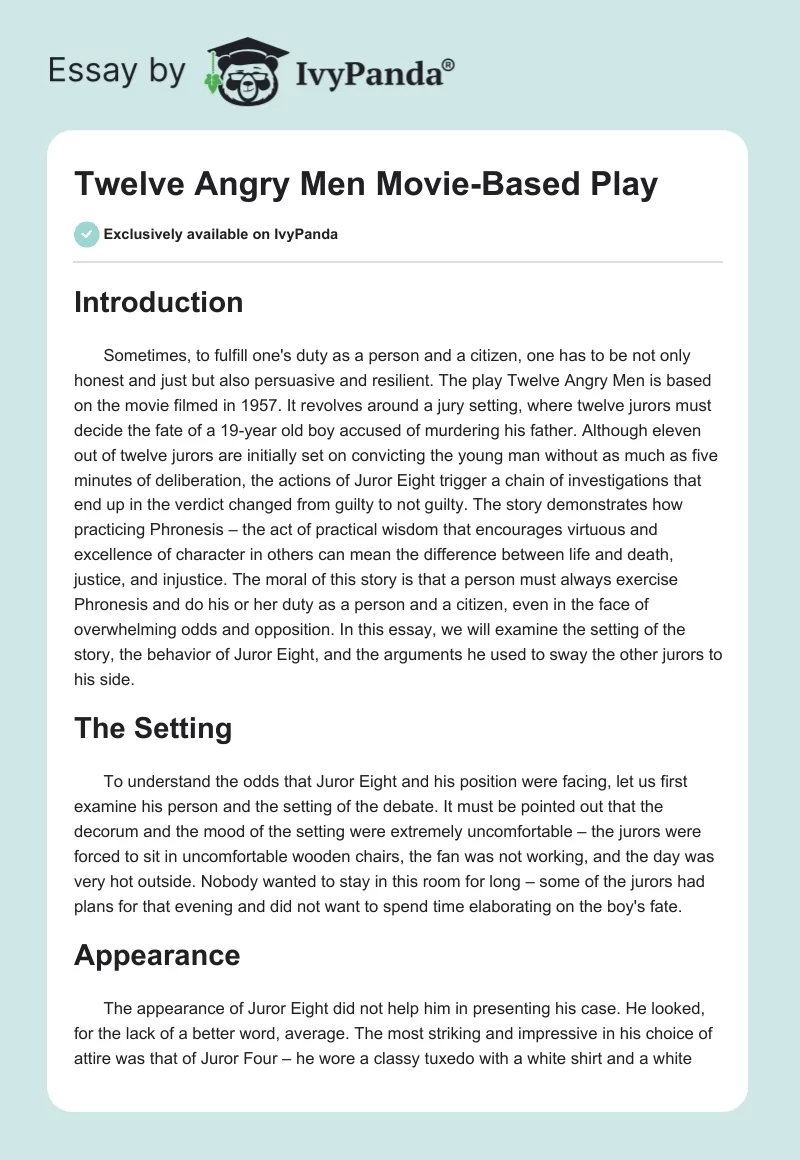 "Twelve Angry Men" Movie-Based Play. Page 1